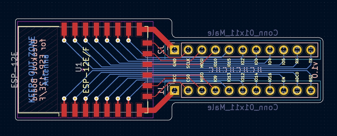 PCB for the breakout board as seen inside KiCAD