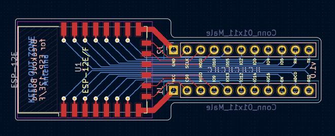 PCB for the breakout board as seen inside KiCAD
