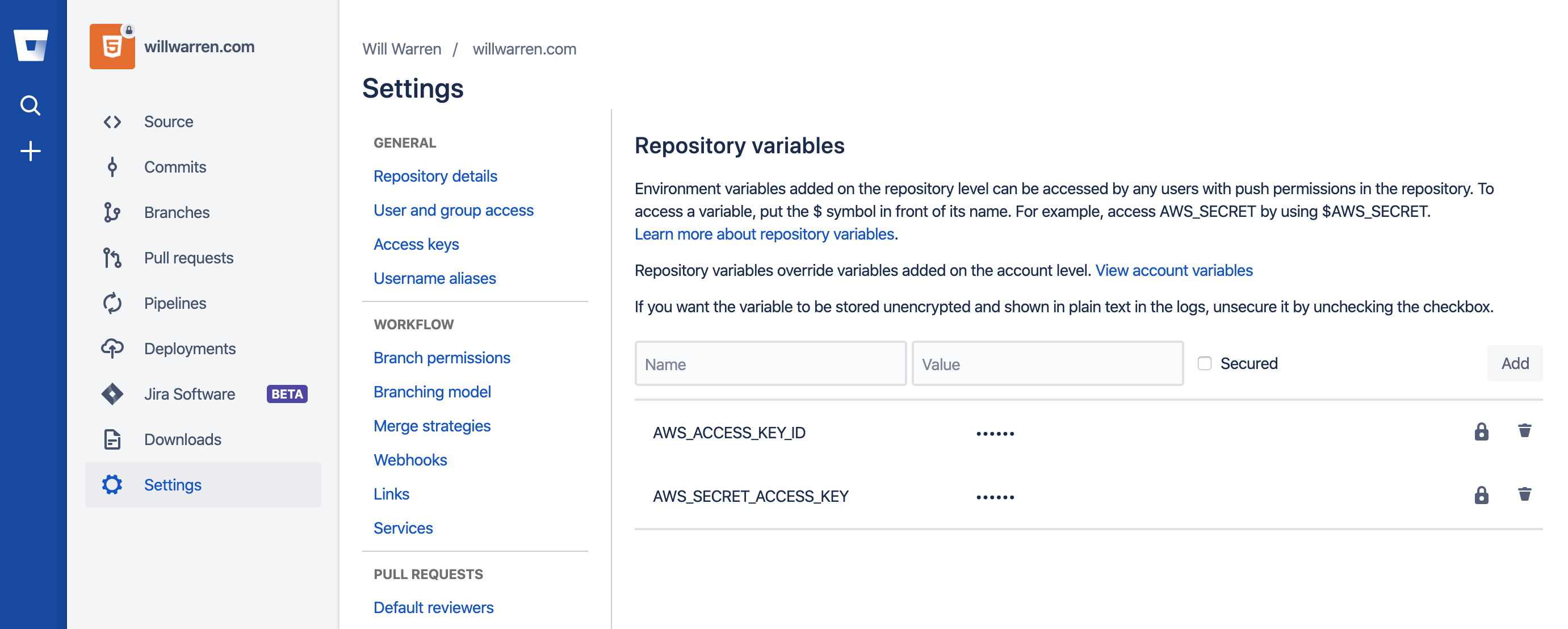 Adding repository variables
